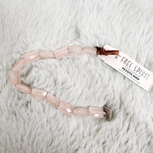 NEW Peyote Bird Free Spirit Chunky Rose Quartz Stone Leather Sterling Bracelet - Picture 3 of 9